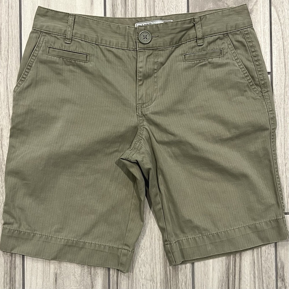 Old Navy Chino Shorts Womens 2 Olive Green Good Low Waist Cotton Bermuda Utility